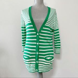 Gap striped light cotton 3/4 sleeve cardigan Kelly green mix longer length